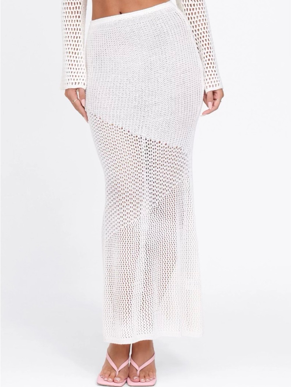 Tiger Mist Macauley White Crochet Top & Maxi Skirt Set - Picture 4 of 9